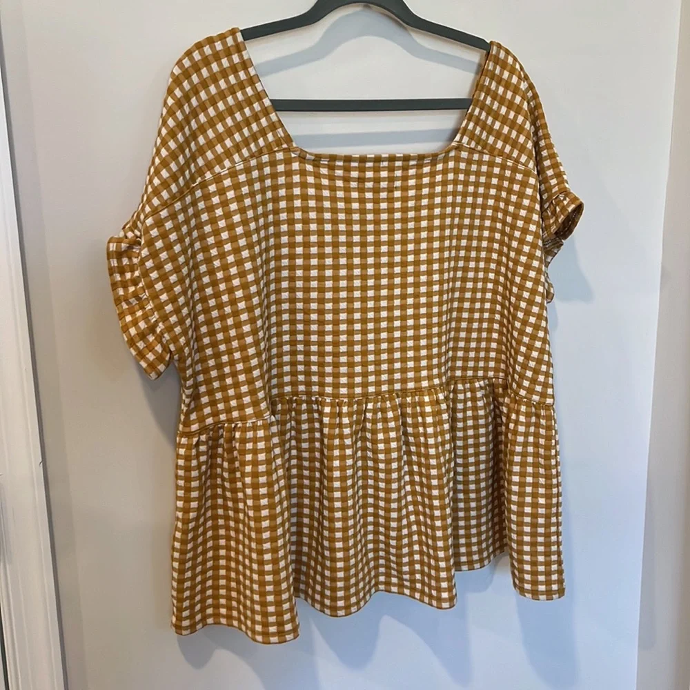 Madewell NWT Gingham Knit Ruffle-Hem Top Size 2X - Picture 7 of 7